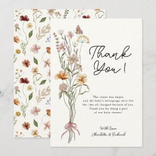 Carte De Remerciements Baby shower ivoire de petite fille Fleur sauvage
