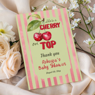 Carte De Remerciements Baby Shower Jardin aux Cerises Rayé Vintage