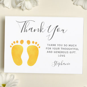 Carte De Remerciements Baby shower Jaune pieds bébé