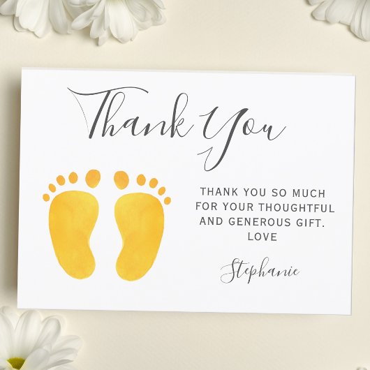 Carte De Remerciements Baby shower Jaune pieds bébé