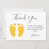 Carte De Remerciements Baby shower Jaune pieds bébé (Devant)