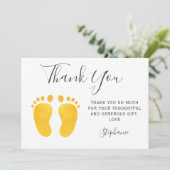 Carte De Remerciements Baby shower Jaune pieds bébé (Debout devant)