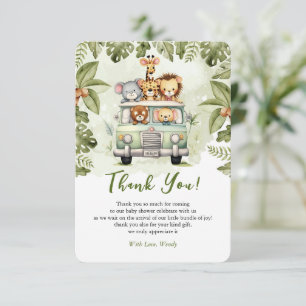 Carte De Remerciements Baby shower Jungle Safari Animaux en voiture