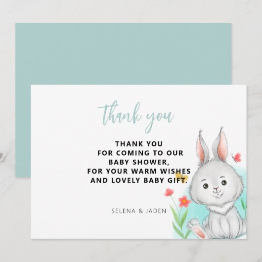 Carte De Remerciements Baby shower lapin d'aquarelle (Devant / Derrière)