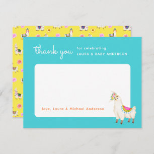 Carte De Remerciements Baby shower Llama Turquoise et Jaune