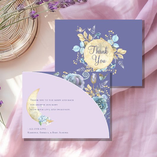 Carte De Remerciements Baby Shower Lune Fantaisiste Lavande Violet