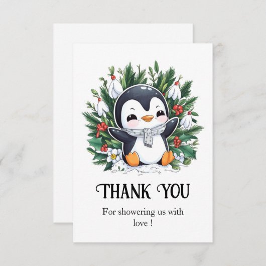 Carte De Remerciements Baby shower Magic Pretty Penguin (Devant / Derrière)