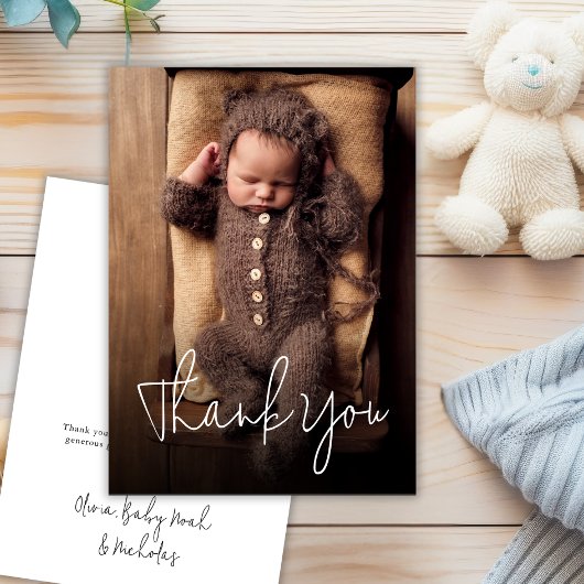 Carte De Remerciements Baby shower manuscrit moderne photo