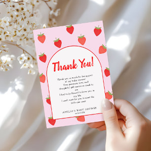 Carte De Remerciements Baby shower mignon aux fraises roses