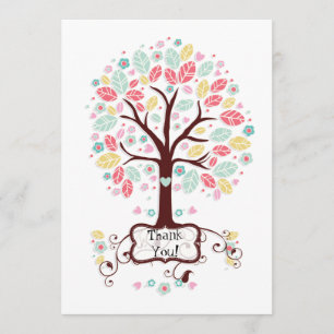 Carte De Remerciements Baby shower mignon lunatique d'arbre de fleur de