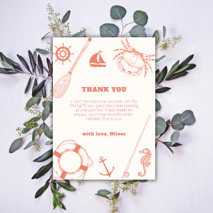 Carte De Remerciements Baby shower minimal Neutre Nautique de Pêcheur Gar