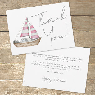 Carte De Remerciements Baby shower minimal rose Nautique Fille