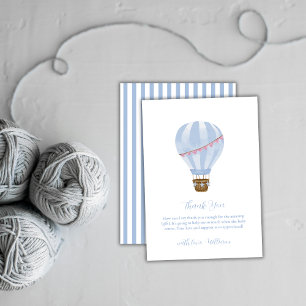 Carte De Remerciements Baby shower minimaliste à air chaud bleu pour garç