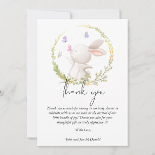 Carte De Remerciements Baby shower minimaliste de lapin et de papillons