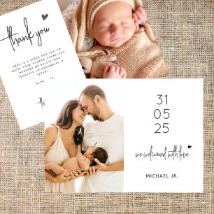Carte De Remerciements Baby Shower Minimaliste Moderne 2 Photos