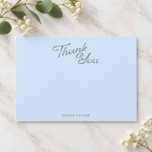 Carte De Remerciements Baby Shower Minimaliste Moderne Bleu Rétro Script