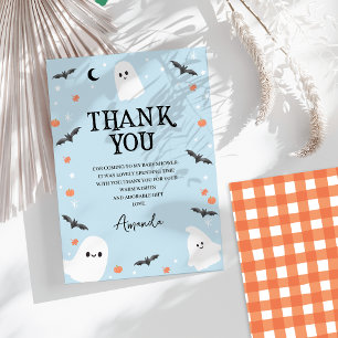 Carte De Remerciements Baby shower moderne Blue Halloween Little Boo