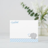 Carte De Remerciements Baby shower moderne éléphant bleu et gris (Debout devant)