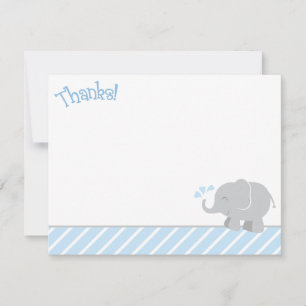 Carte De Remerciements Baby shower moderne éléphant bleu et gris