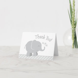 Carte De Remerciements Baby shower moderne gris et blanc éléphant