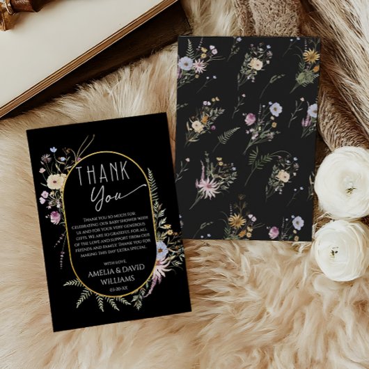 Carte De Remerciements Baby shower moderne noir chic