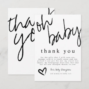 Carte De Remerciements Baby shower moderne Oh Baby noir & blanc