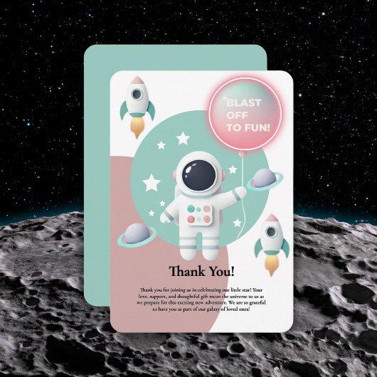 Carte De Remerciements Baby shower moderne Pastel Space Explorer