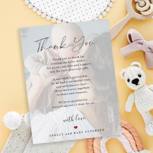 Carte De Remerciements Baby shower moderne simple script photo