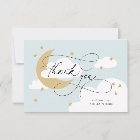 Carte De Remerciements Baby shower Moon et Stars Blue Script (Devant)