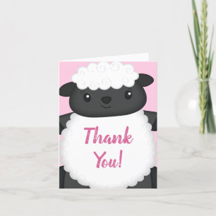 Carte De Remerciements Baby shower mouton ferme rose fille