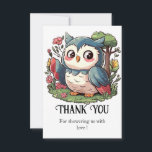 Carte De Remerciements Baby shower mystique de la chouette<br><div class="desc">Express tes remerciements sincères avec nos Cartes de Remerciements pour le Baby shower Mystical Cute Owl. Avec des modèles de choux mignons et mystiques, ces cartes ajoutent une touche enchanteresse à votre gratitude. Faites savoir à vos invités combien vous appréciez leur présence et leurs cadeaux avec ces notes de remerciement...</div>