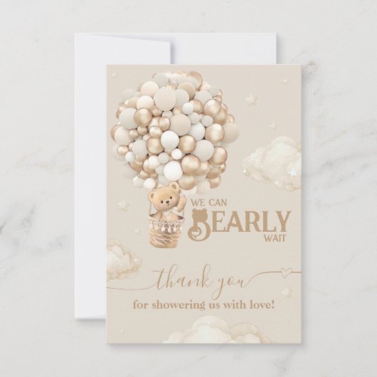 Carte De Remerciements Baby shower neutre d'attente de l'ours en peluche (Devant)