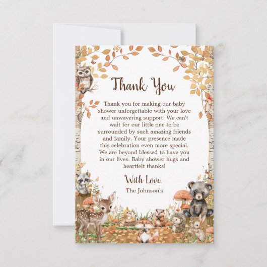 Carte De Remerciements Baby shower neutre de forêt rustique (Devant)