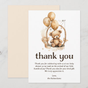 Carte De Remerciements Baby shower neutre de l'ours en peluche
