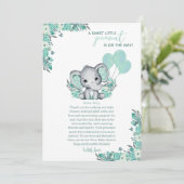 Carte De Remerciements Baby shower neutre éléphant (Debout devant)