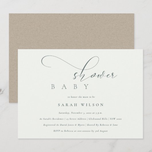 Carte De Remerciements Baby shower noir blanc de script simple et chic In (Devant / Derrière)