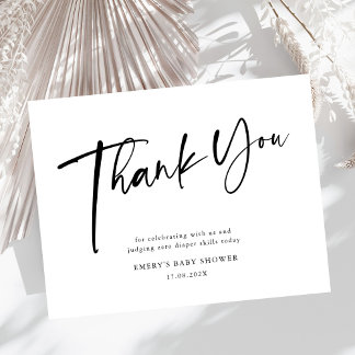 Carte De Remerciements Baby shower noir et blanc moderne