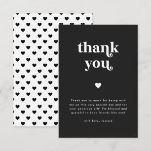 Carte De Remerciements Baby shower noir et blanc rétro Coeur