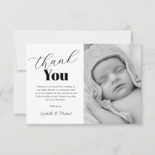 Carte De Remerciements Baby shower noir simple (Devant)