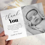 Carte De Remerciements Baby shower noir simple<br><div class="desc">Les cartes de remerciement de baby shower moderne comprennent un arrière - plan blanc simple,  une photo de votre nouveau-né,  et un modèle de texte élégant,  facile à personnaliser.</div>