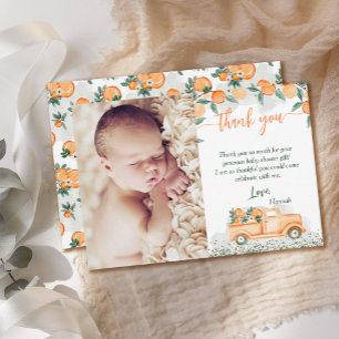 Carte De Remerciements Baby shower orange de Little Cutie