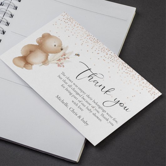 Carte De Remerciements Baby Shower Ours & Abeille