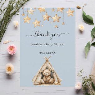 Carte De Remerciements Baby shower ours en peluche garçon étoiles tente b