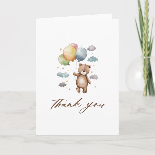 Carte De Remerciements Baby shower Ours mignon et ballons (Devant)