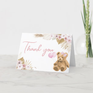 Carte De Remerciements Baby shower Ours rose Boho