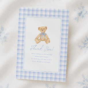 Carte De Remerciements Baby Shower Ourseau en Vichy Ours en Peluche Vinta