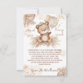 Carte De Remerciements Baby shower Pampas Beige Teddy Bear (Devant)