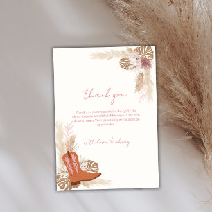 Carte De Remerciements Baby shower Pampas Boot Boho Rose Elegant Boho