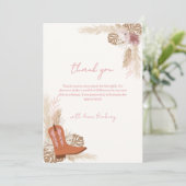 Carte De Remerciements Baby shower Pampas Boot Boho Rose Elegant Boho (Debout devant)