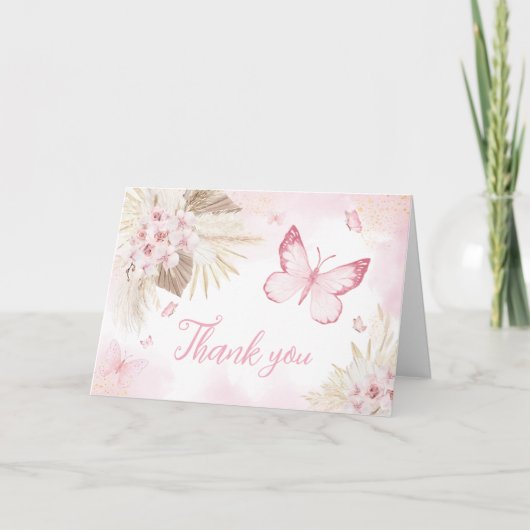 Carte De Remerciements Baby shower papillon rose (Devant)